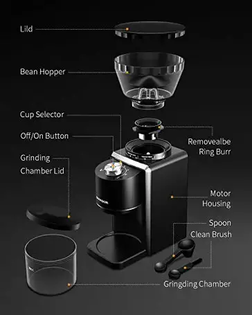 Mueller SuperGrind Burr Coffee Grinder Electric with Removable Burr Grinder  Part - 12 Cups of Coffee, 17 Grind Settings with 5,8oz/164g Coffee Bean